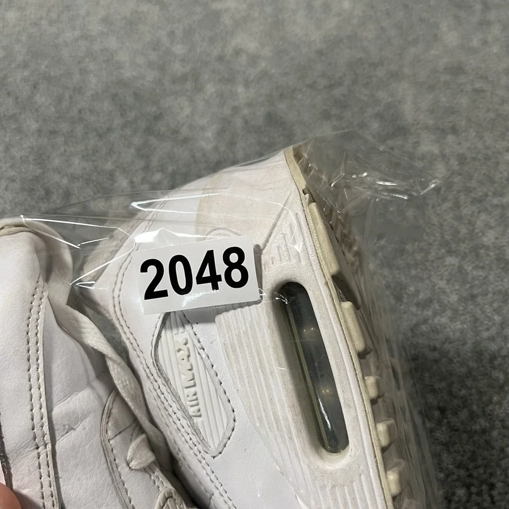 Nike Air Max 90 Leather GS 6.5Y CD6864-100 Triple White Sneakers Shoes
